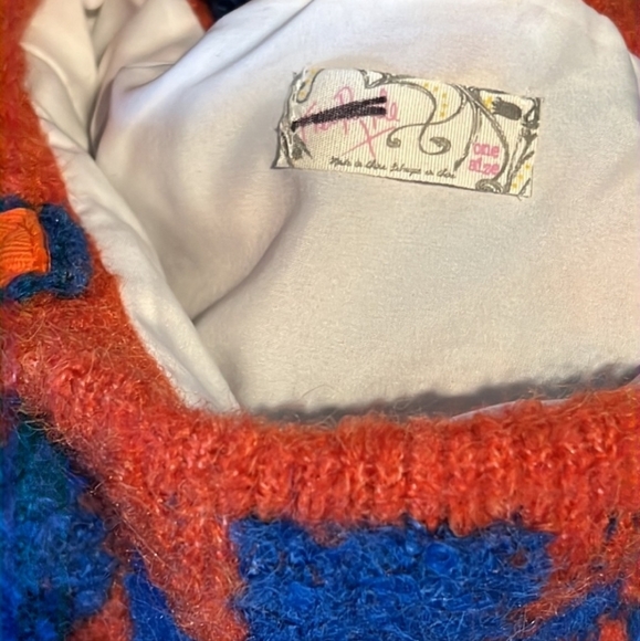 Free People Checkered Tote and Scarf Set Orange and Blue. - Picture 3 of 15